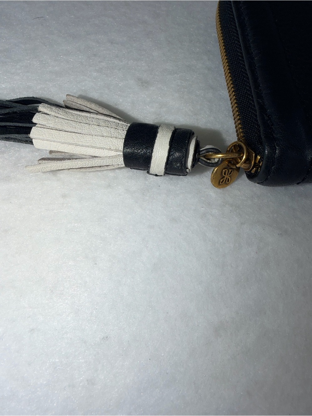 Like New Nila HOBO Black Leather Zip Wallet with Black and Cream Tassel - Picture 9 of 11